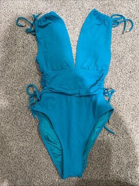 Robin Piccone Turquoise One-Piece Swimsuit with Side Ties